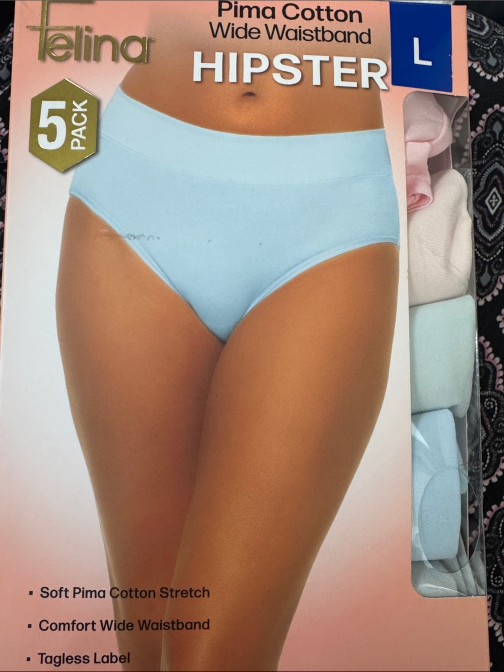 Felina Light Blue Pima Cotton Hipster Panties - 5 Pack